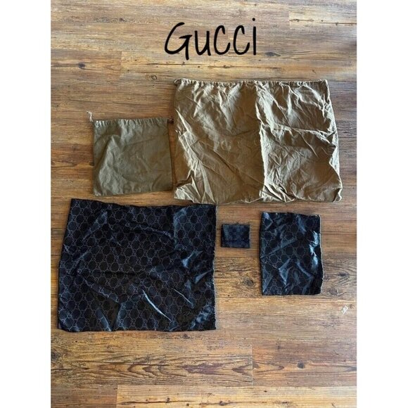 Gucci Handbags - Authentic Gucci Brown Silk Satin Drawstring Dust Bag for Purse - Lot 5
